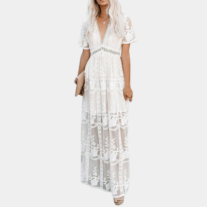 Robe longue à la mode avec détails en dentelle pour femmes