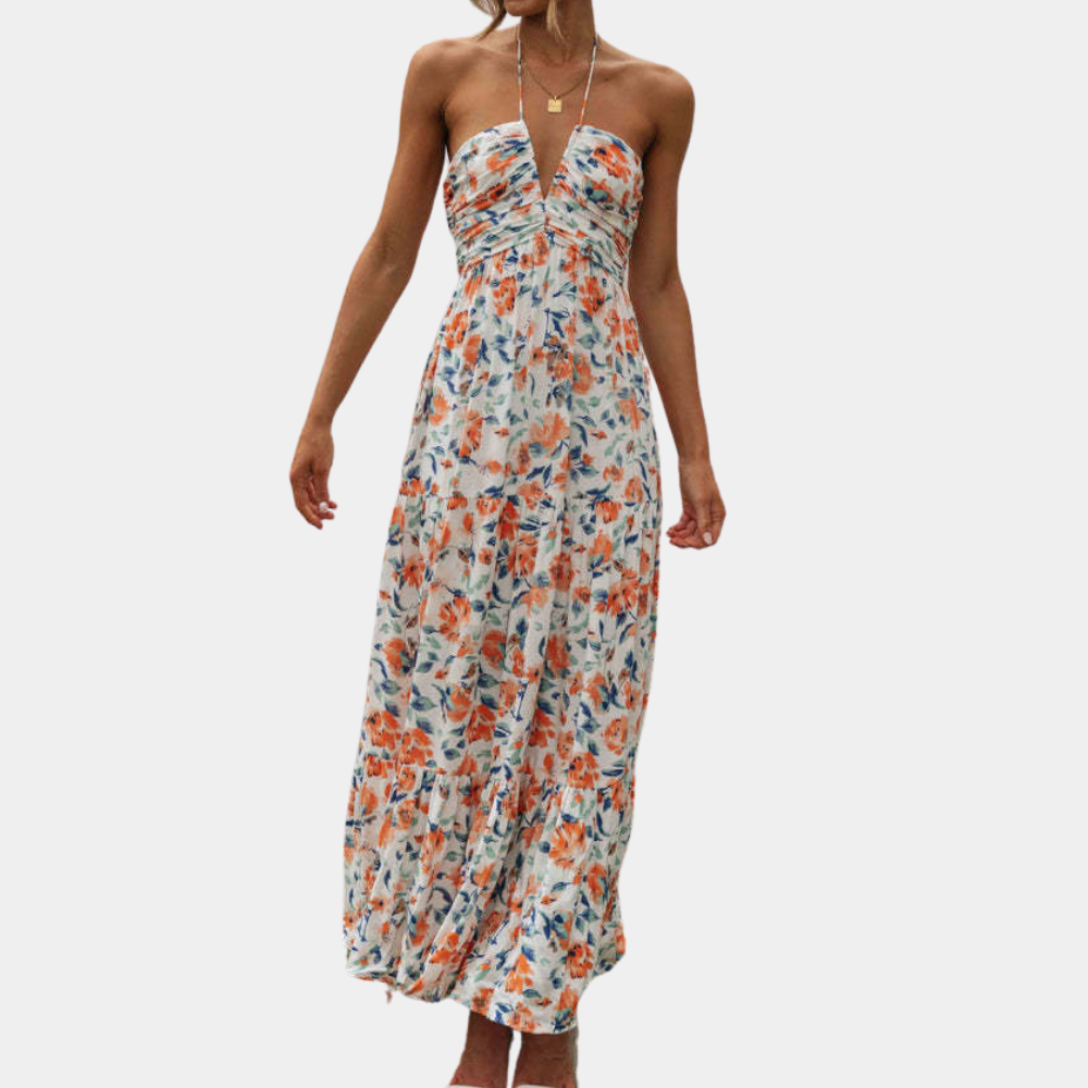 Elegant long halter dress by Dagmar