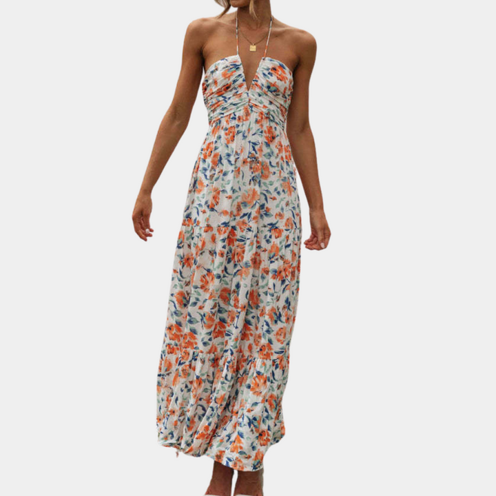 Elegant long halter dress by Dagmar