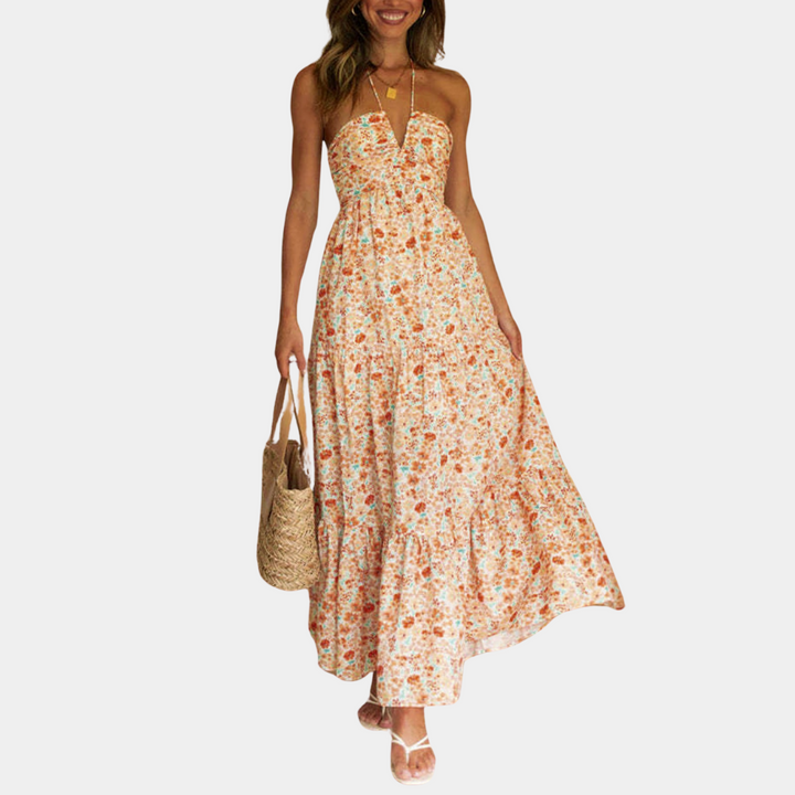 Elegant long halter dress by Dagmar