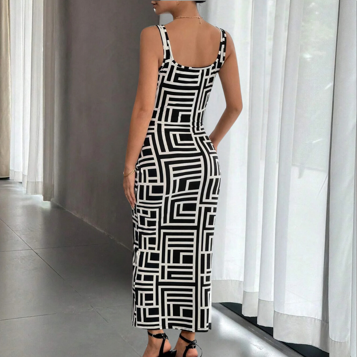 Elsa - Robe moulante géométrique tendance pour un look remarquable