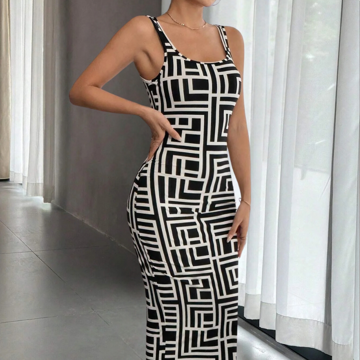 Elsa - Robe moulante géométrique tendance pour un look remarquable