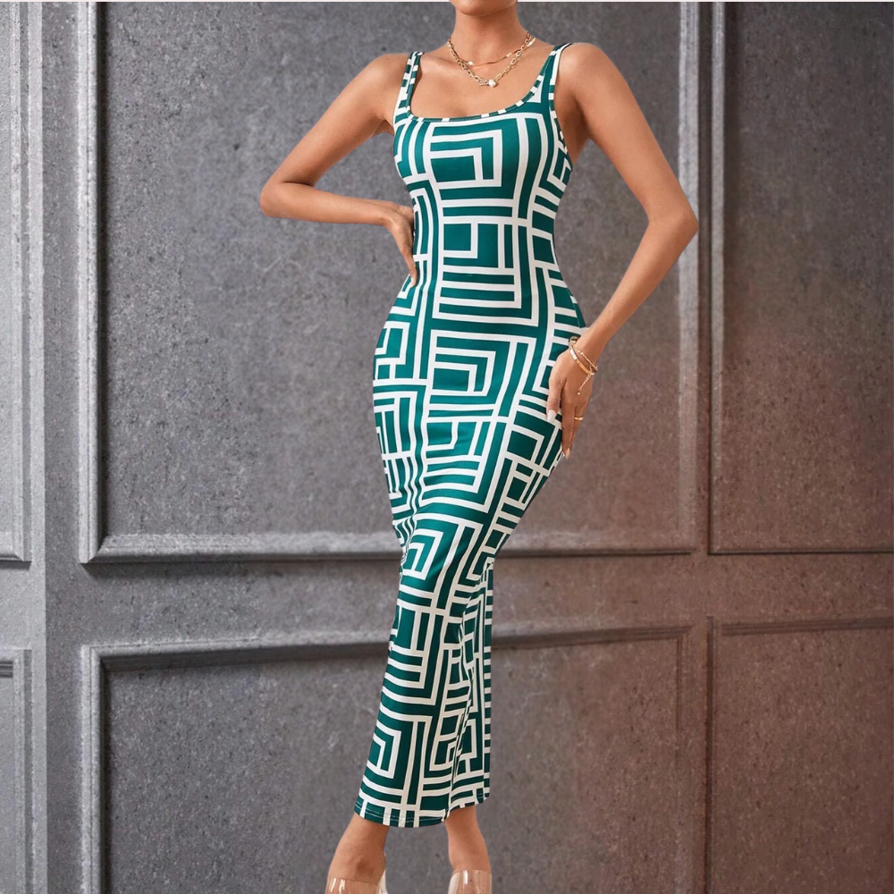 Elsa - Robe moulante géométrique tendance pour un look remarquable