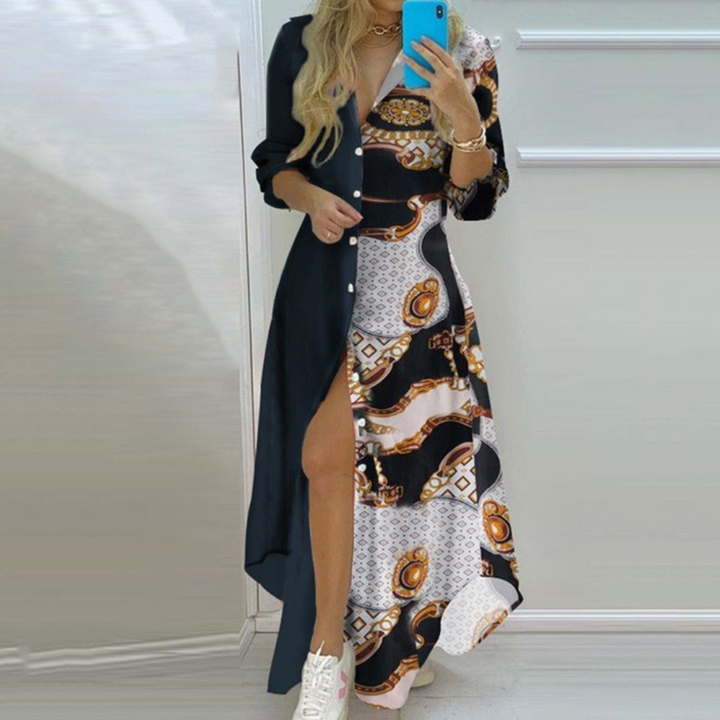 Antonia - Robe de luxe avec imprimé artistique unique de journaux