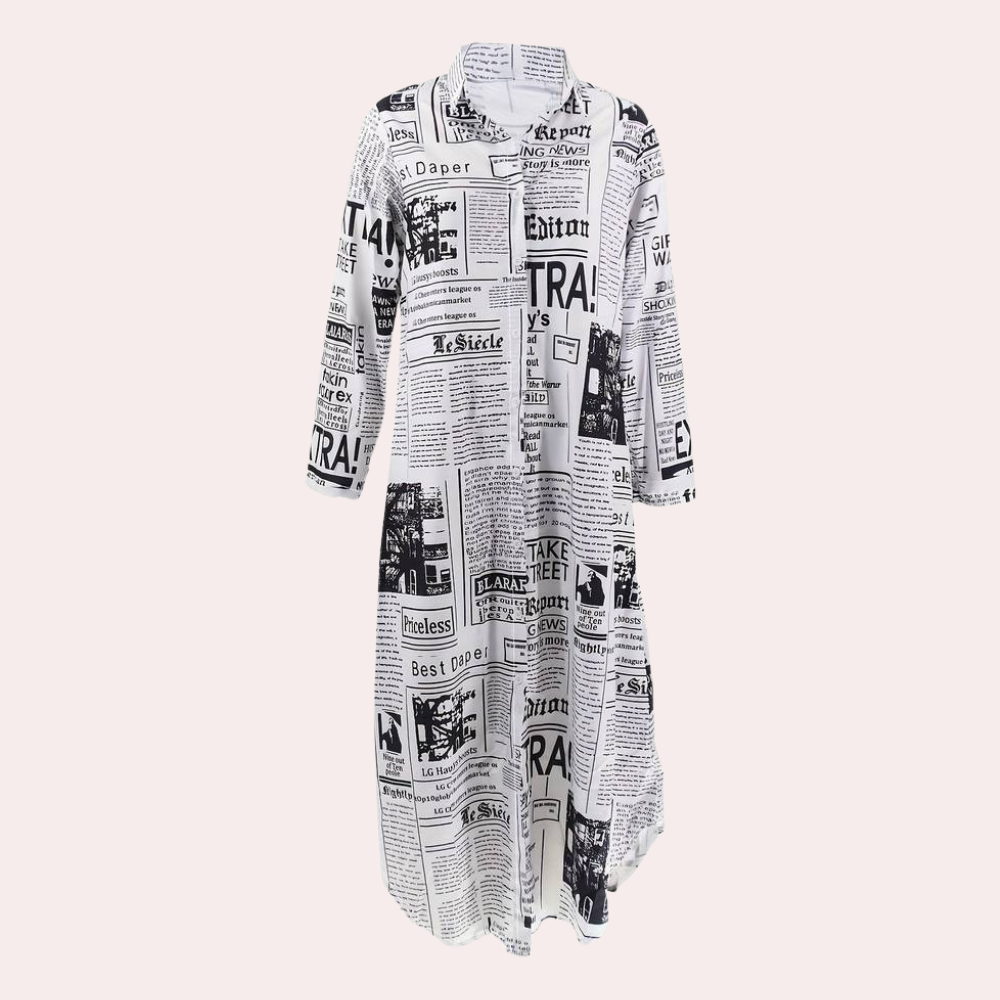 Antonia - Robe de luxe avec imprimé artistique unique de journaux
