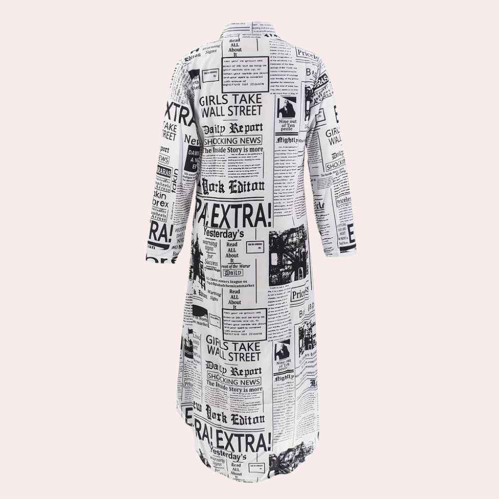 Antonia - Robe de luxe avec imprimé artistique unique de journaux