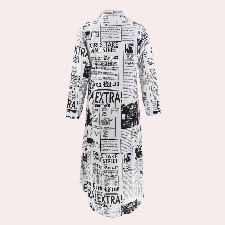 Antonia - Robe de luxe avec imprimé artistique unique de journaux