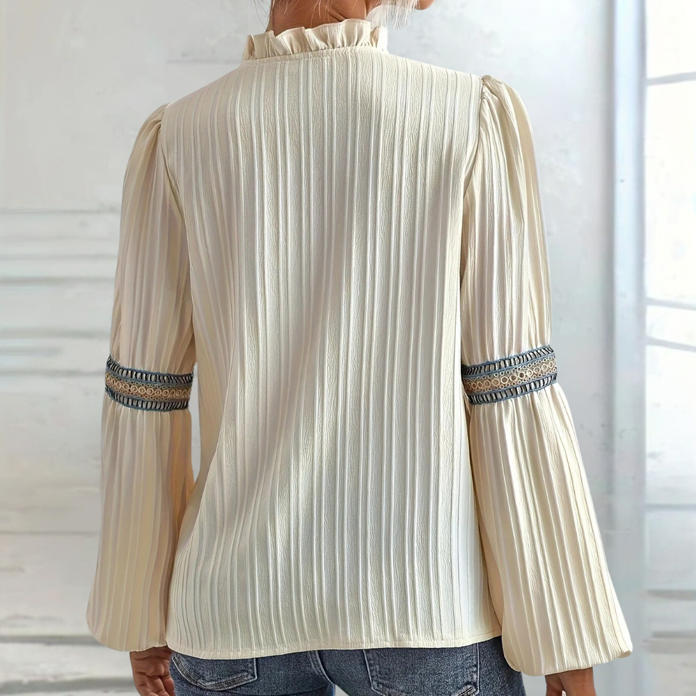Teodora - Blouse élégante à col en V avec volants tendance pour femme