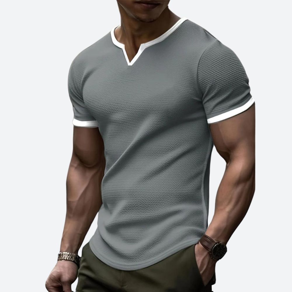 Fashionable Waffle T-Shirt with V-Neck - Darcyl