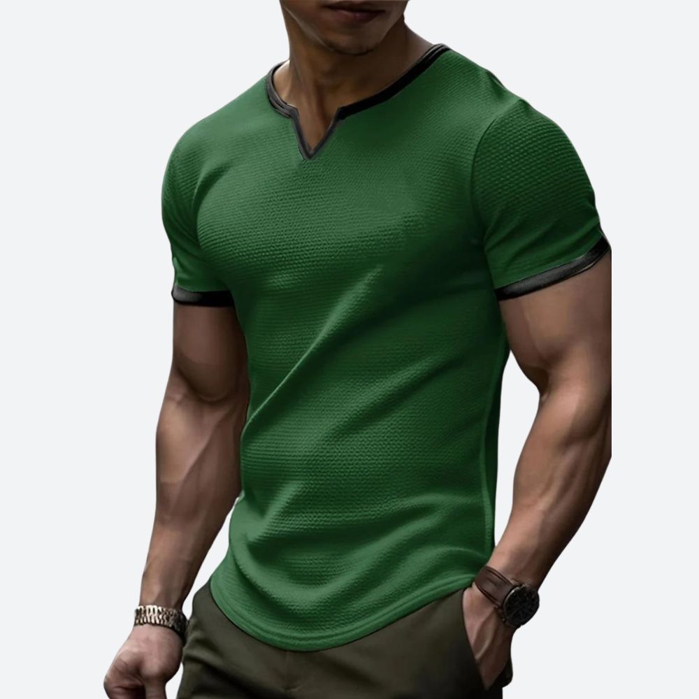 Fashionable Waffle T-Shirt with V-Neck - Darcyl