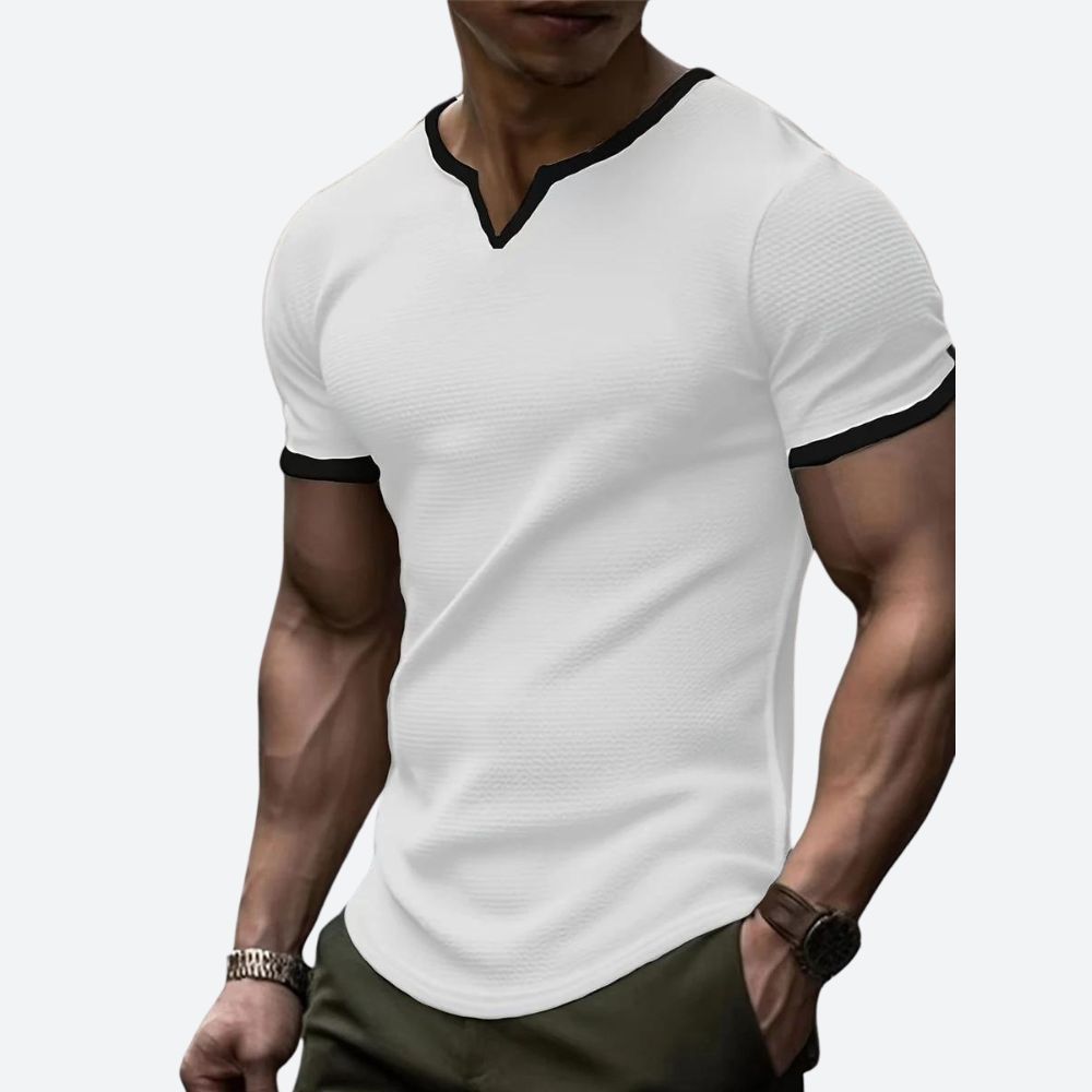Fashionable Waffle T-Shirt with V-Neck - Darcyl