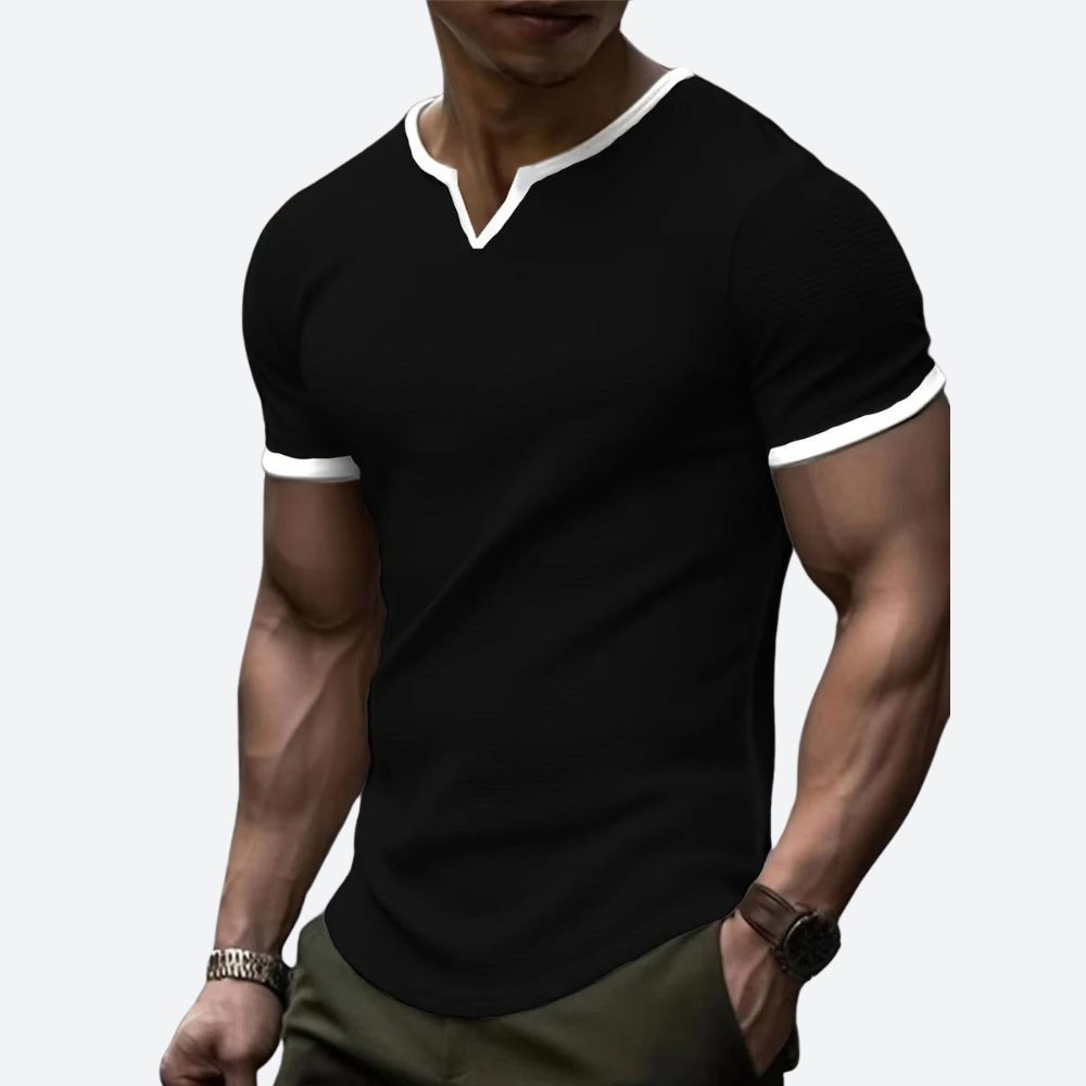 Fashionable Waffle T-Shirt with V-Neck - Darcyl