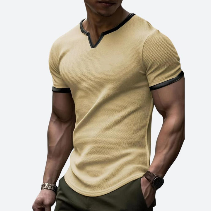 Fashionable Waffle T-Shirt with V-Neck - Darcyl