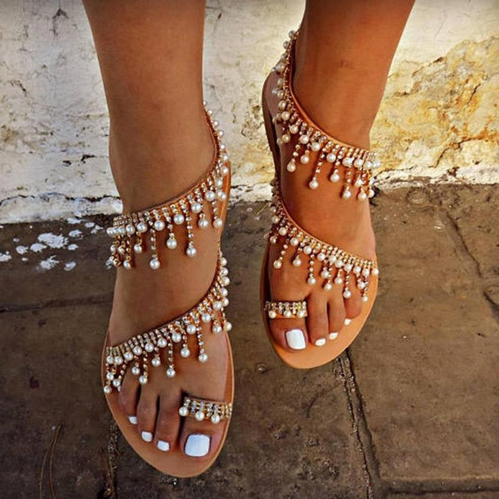 Bree - Elegant summer sandals with beautiful faux pearls for women