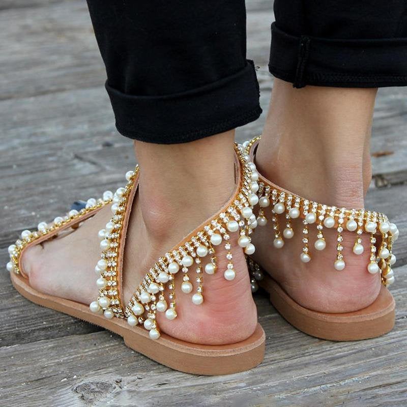 Bree - Elegant summer sandals with beautiful faux pearls for women