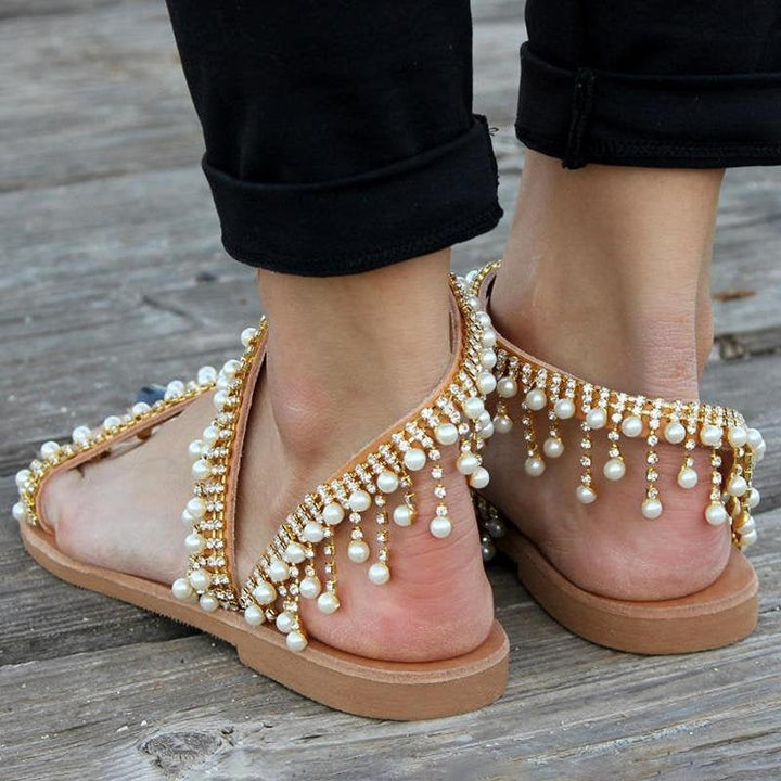 Bree - Elegant summer sandals with beautiful faux pearls for women