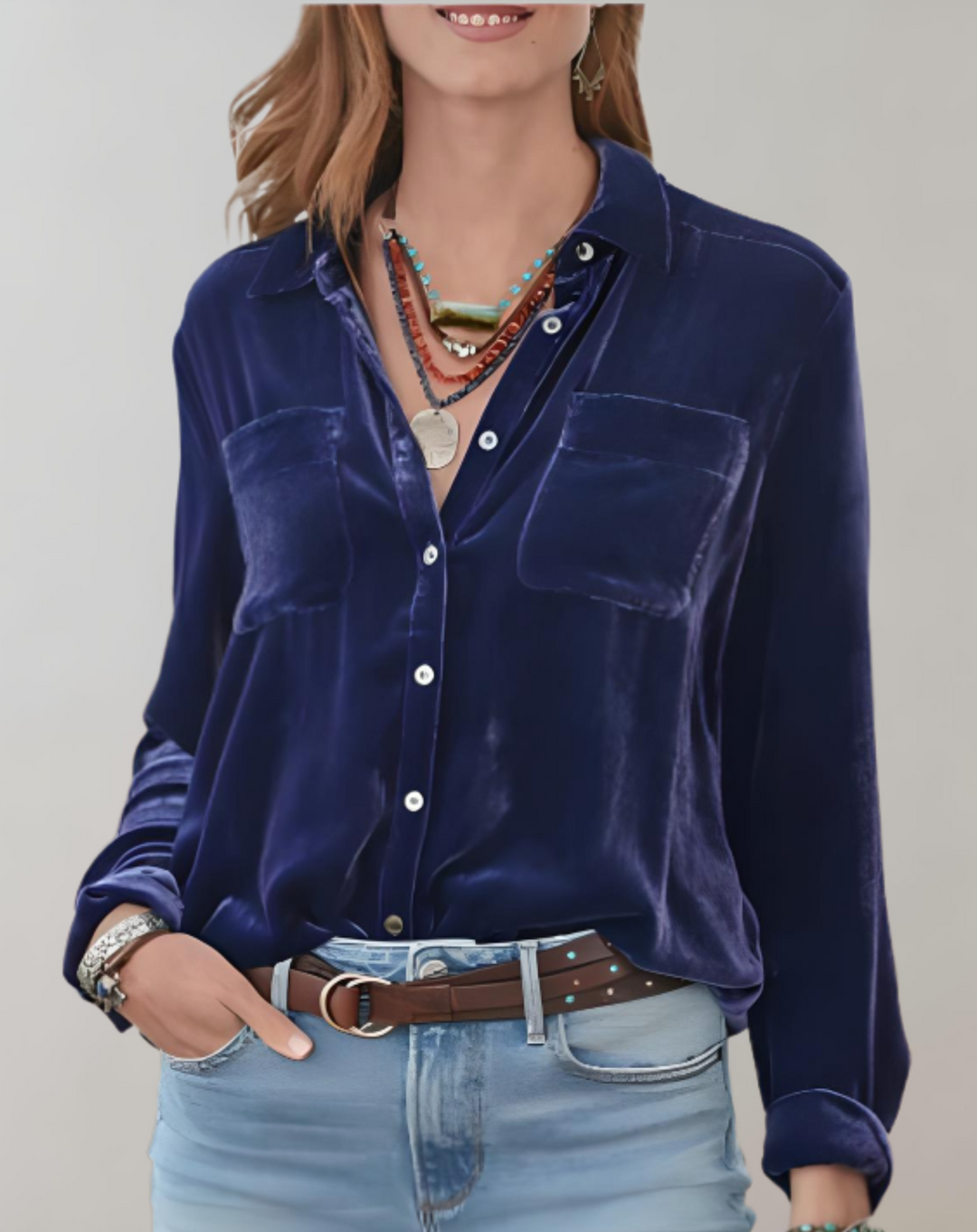 Sienna - Elegantes Vintage Herbst Samt Top mit Knöpfen für Frauen