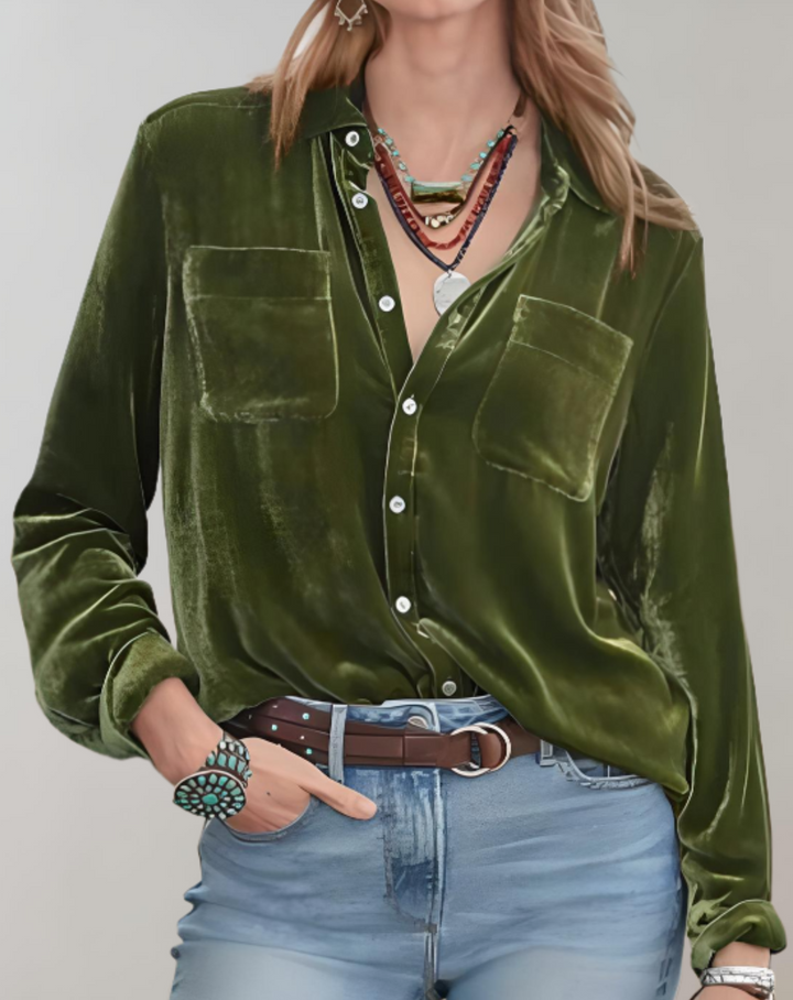 Sienna - Elegantes Vintage Herbst Samt Top mit Knöpfen für Frauen