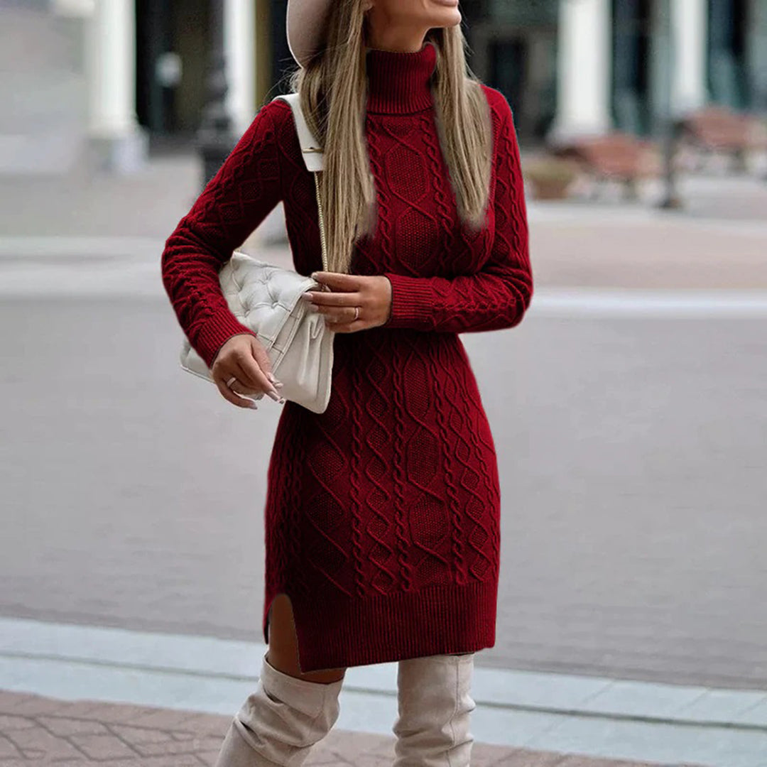 Nalani - Damen-Pulloverkleid mit Rollkragen in modischer Grobstrick-Optik