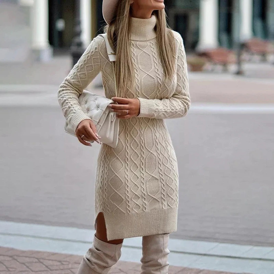 Nalani - Damen-Pulloverkleid mit Rollkragen in modischer Grobstrick-Optik