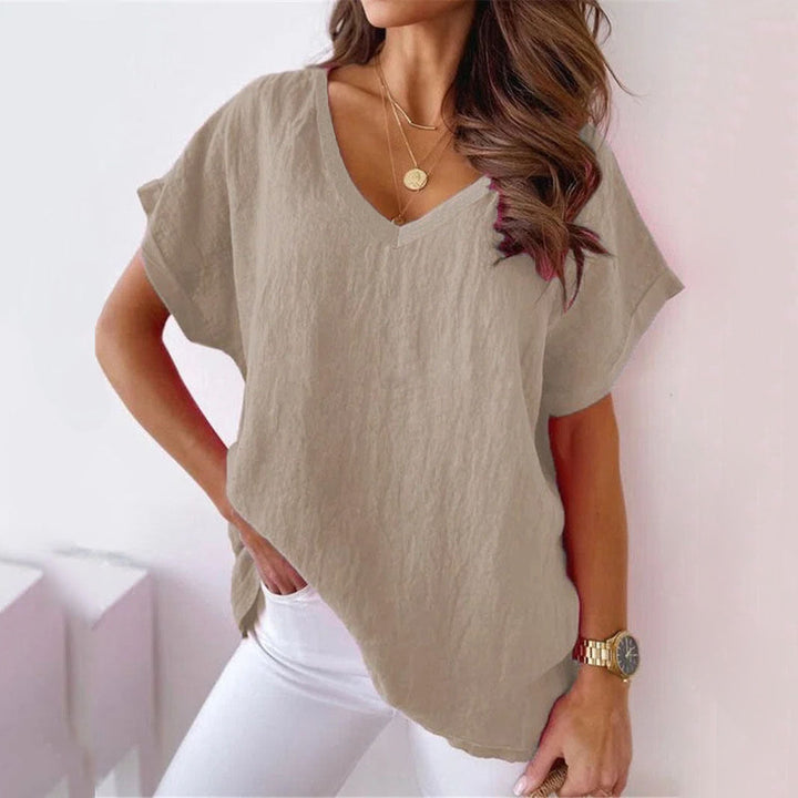 Lucy - T-shirt mode et confortable à col en V et manches courtes pour femmes