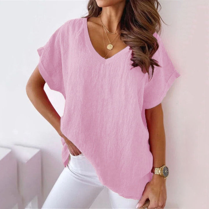 Lucy - T-shirt mode et confortable à col en V et manches courtes pour femmes