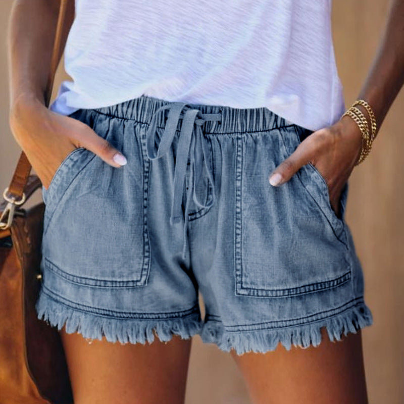 Liza - Elegant high-waisted denim shorts for summer for women