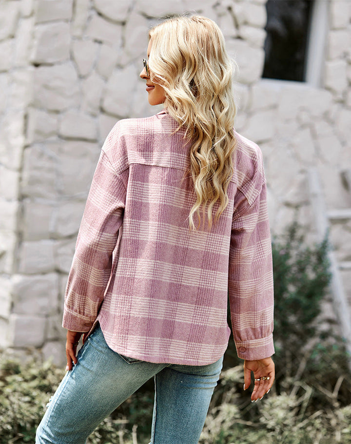 Melody - Elegant and Comfortable Pink Plaid Blouse for Women