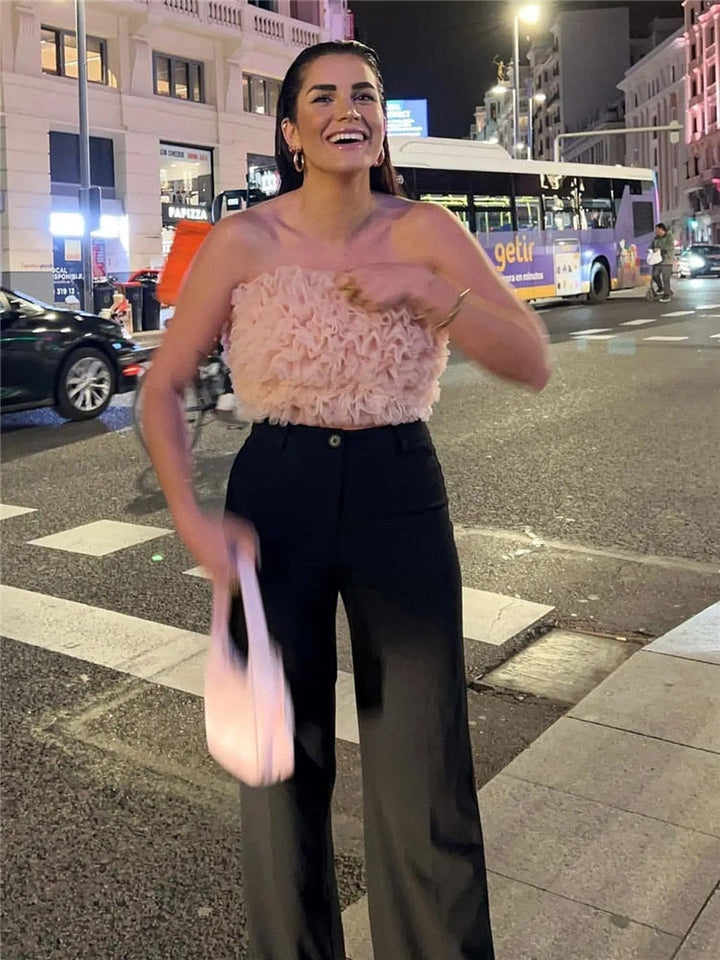 Top bustier rose raffiné pour femmes - un incontournable pour toutes les occasions !