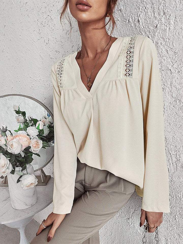Missy - Blouse crème élégante et confortable avec col en V pour femmes