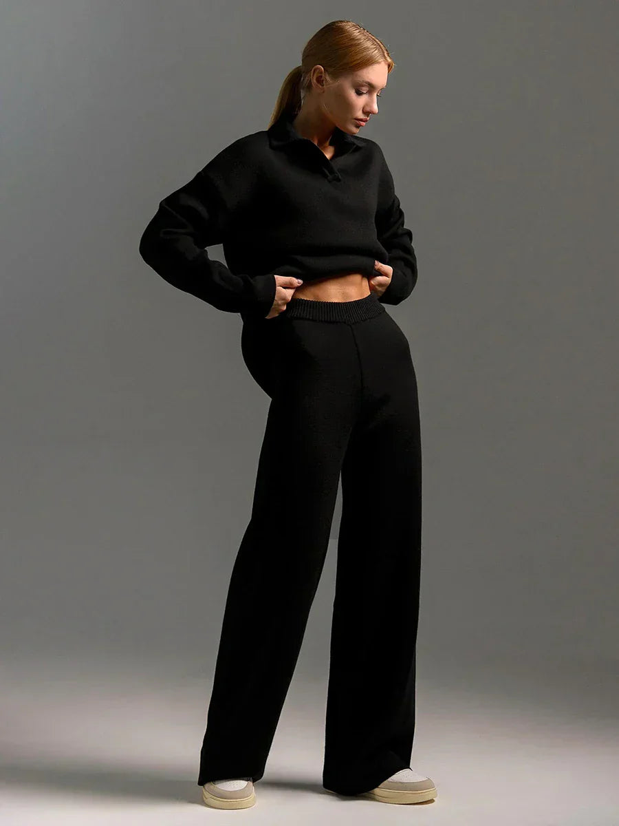 Valérie™ - Ensemble polo en coton avec pantalon ample