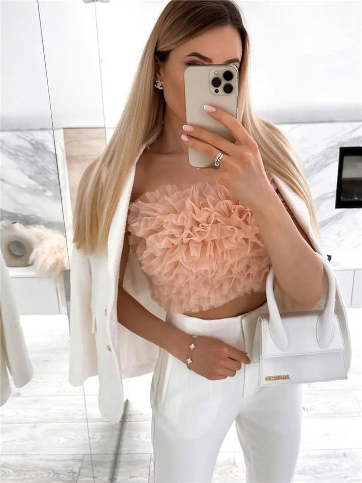Top bustier rose raffiné pour femmes - un incontournable pour toutes les occasions !