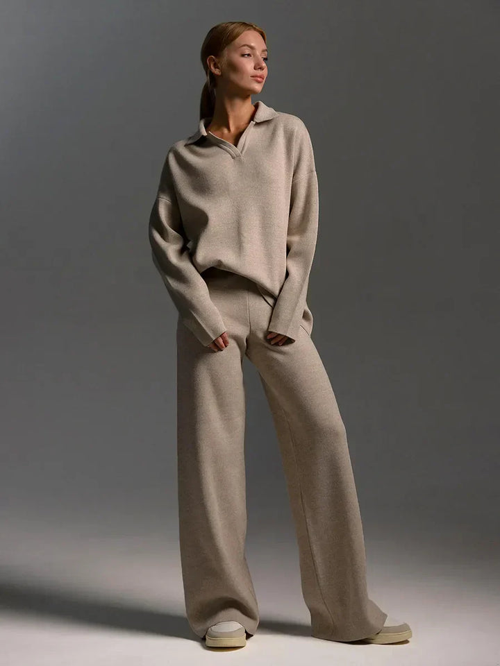 Valérie™ - Ensemble polo en coton avec pantalon ample