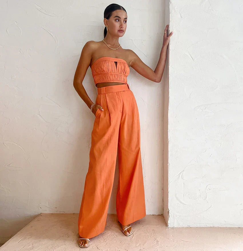 Evelien | Pantalon en lin orange stylé pour femmes, look estival parfait