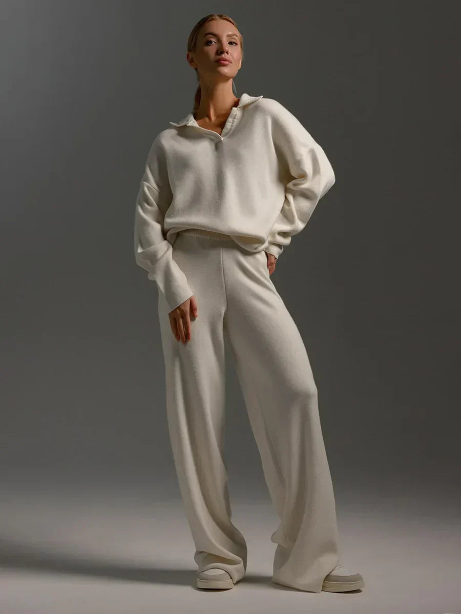 Valérie™ - Ensemble polo en coton avec pantalon ample