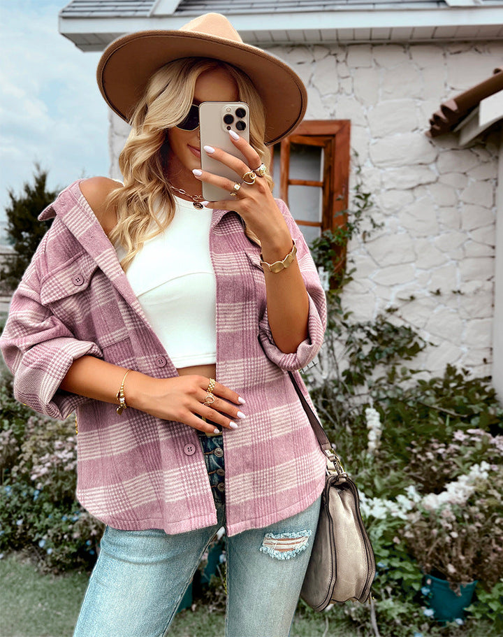 Melody - Elegant and Comfortable Pink Plaid Blouse for Women
