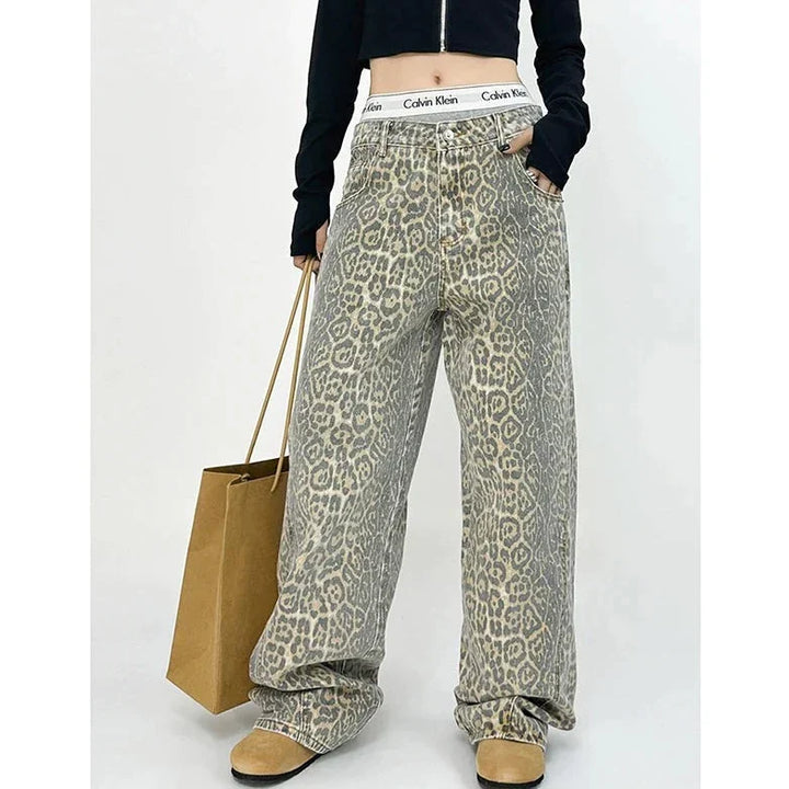 Gilda - Pantalon rétro stylé avec imprimé léopard tendance