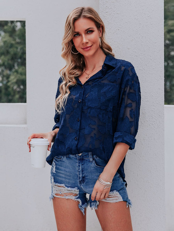 Madelyn - Elegant and Comfortable Dark Blue Blouse with Unique Pattern for Women