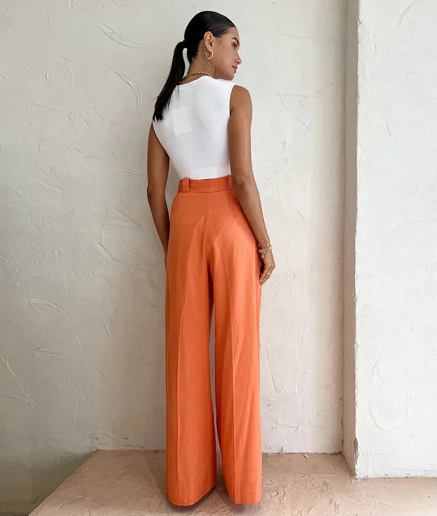 Evelien | Pantalon en lin orange stylé pour femmes, look estival parfait