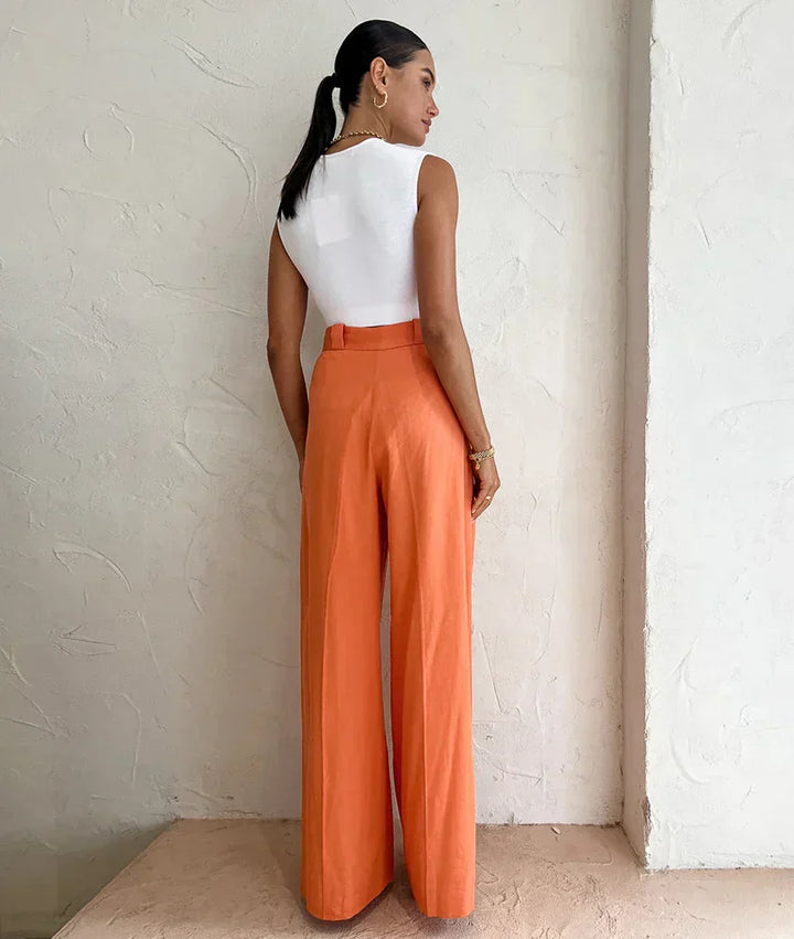 Evelien | Pantalon en lin orange stylé pour femmes, look estival parfait