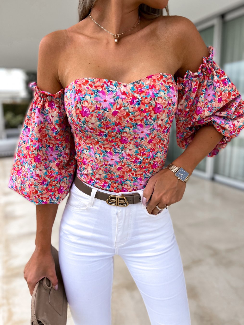 Olivia - Stylish Off-Shoulder Blouse with Floral Pattern for Women