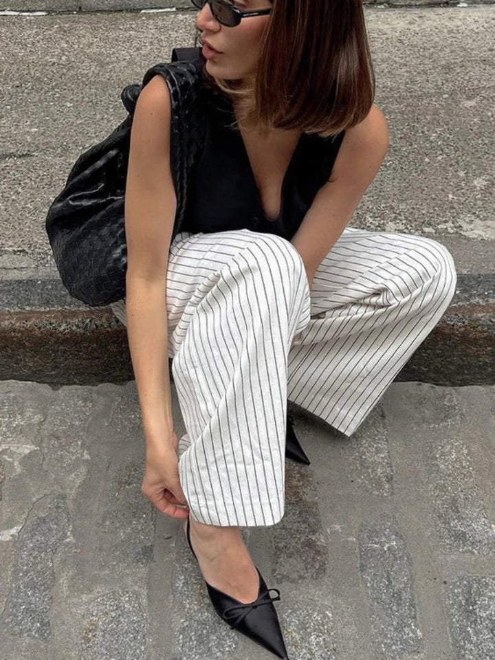 Stylish black-and-white striped pants by Lotte