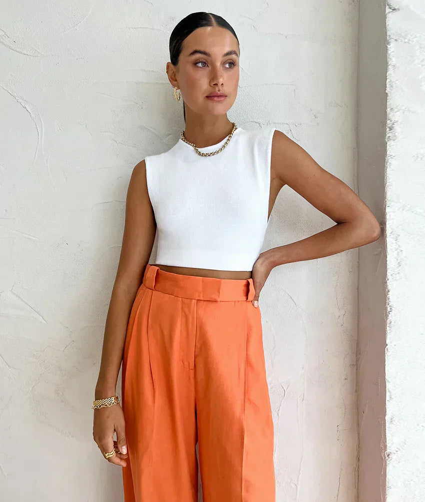 Evelien | Pantalon en lin orange stylé pour femmes, look estival parfait
