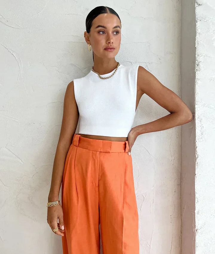 Evelien | Pantalon en lin orange stylé pour femmes, look estival parfait