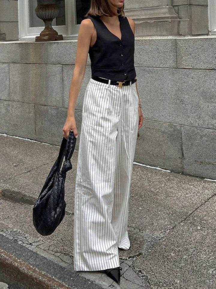 Stylish black-and-white striped pants by Lotte