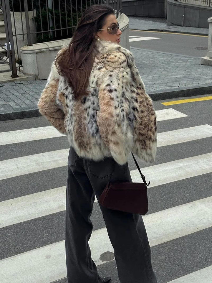 Audrey™ - Veste en fourrure à motif léopard