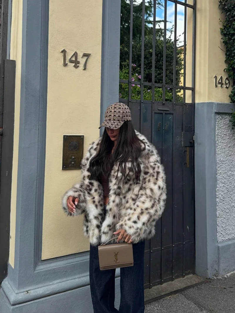 Audrey™ - Veste en fourrure à motif léopard