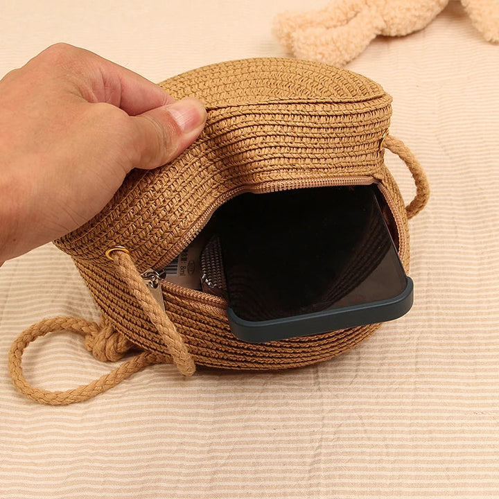 Sac bandoulière rond élégant tissé à la main avec fermeture éclair par Angel