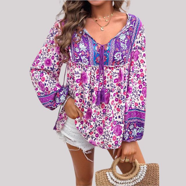 Kara - Blouse bohème élégante avec imprimé paisley charmant pour femmes
