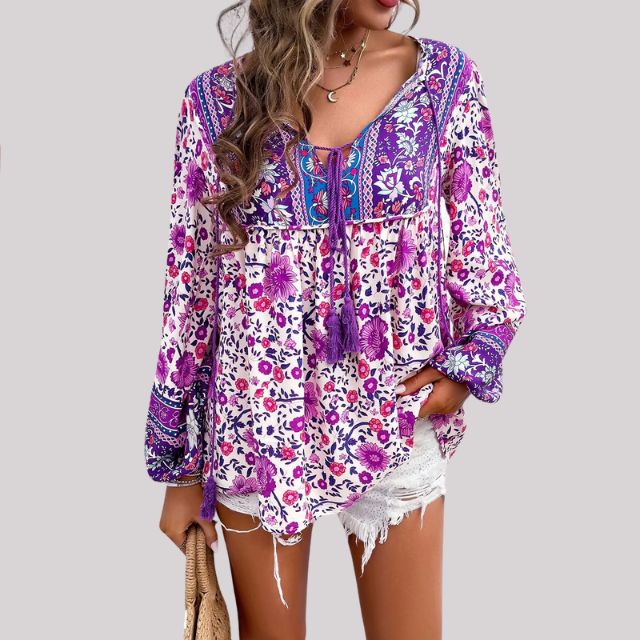 Kara - Blouse bohème élégante avec imprimé paisley charmant pour femmes